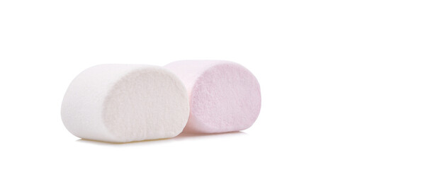 Marshmallows isolated on white background with copy space.