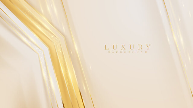 Luxury pastel cream color background with gold diagonal lines and glitter light effects elements.