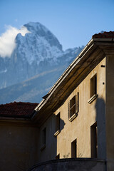 old house in the Dolomites mountains in Italy