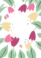 Background with tulips pink and yellow 