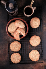 Homemade Sesame seed cookies, Healthy snack. Gluten free, vegan, and unprocessed sesame tahini cookies. 