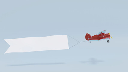 Airplane towing white blank banner for text