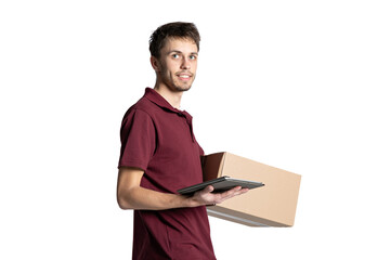 courier delivering parcels on a white background