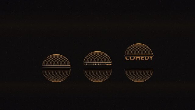 Stand Up Comedy, Open Mic animation. Microphones open and close. Golden colors.