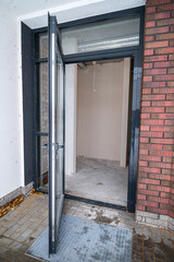 A new door to the balcony in a residential building under construction.