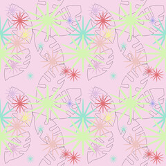 Flower and leave patterns, design vector, The pastel leaf and flower patterns are arranged as a background that can be coordinated in any direction. Use it as a colorful clothing pat