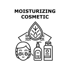 Moisturizing Cosmetic Vector Icon Concept. Cream And Lotion Moisturizing Cosmetic Prepared From Natural Eco Clean Ingredient. Skin Care Moisture Bio Organic Cosmetology Black Illustration