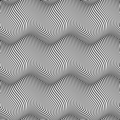 Seamless pattern of wavy black lines. Optical trippy repeatable texture of abstract waves.