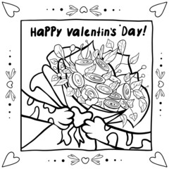 Cat holding a bouquet of flowers. Day of love. Cute valentine. Happy valentine. For greeting cards, flyers, brochures, invitations, stickers, banners, posters, posters. Isolated on white background.