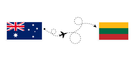 Flight and travel from Australia to Lithuania by passenger airplane Travel concept