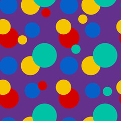 Seamless pattern of geometric shapes, circles of different sizes in bright rainbow colors. Vector background for textiles, print for clothes, wrapping paper