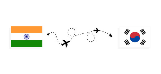 Flight and travel from India to South Korea by passenger airplane Travel concept