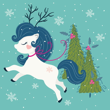 Christmas Unicorn vector illustration, Merry Christmas card and shirt design