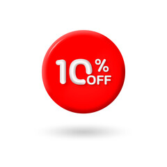 3d Sale label or icon with 10 percent price off. Circle discount badge or price tag for promo design. Vector illustration.