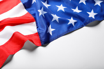 American flag on white background, closeup view