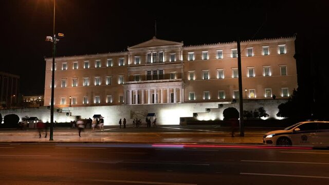 Time lapse  view of the Greek parliament in Athens, Greece