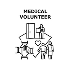 Medical Volunteer Work Vector Icon Concept. Medical Volunteer Work For Help And Nursing Mature Patient In Hospital. Medicine Teamwork Helping And Volunteering In Clinic Black Illustration