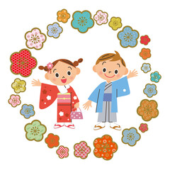 新年　子供　お正月　模様　余白
