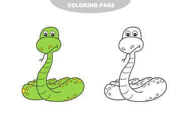 Fototapeta premium Simple coloring page. Snake to be colored, the coloring book to educate preschool kids - simple game level. Color and black and white version