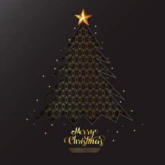 Calligraphic Merry Christmas Lettering Decorated With Gold Stars