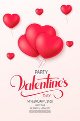 Fototapeta na wymiar Happy Saint Valentine S Day Poster With Decoration Hearts