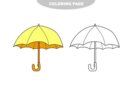 Simple coloring page. Illustration of isolated black and white umbrella for coloring book. Color and black and white version