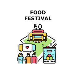 Obraz na płótnie Canvas Food Festival Vector Icon Concept. Food Festival Event For Taste Fastfood, Ice Cream And Cookies Dessert, Communication With Friends On Nutrition Festive Celebration Holiday Color Illustration