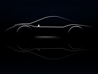 Silhouette of car with burning lights on a black background. illustration.ESP10
