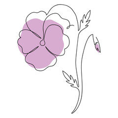 Pansy flower, vector drawn by one line
