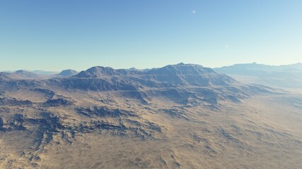 beautiful view from an exoplanet, a view from an alien planet, a computer-generated surface, a fantastic view of an unknown world, a fantasy world 3D render