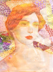 Gordijnen woman with flowers. beauty background. fashion illustration. watercolor painting  © Anna Ismagilova