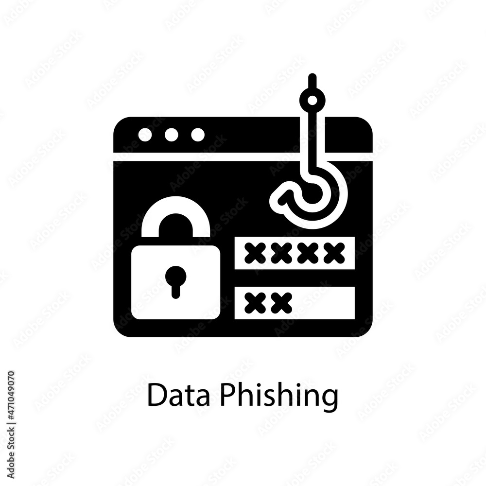 Poster data phishing vector solid icon design illustration. web and mobile application symbol on white back