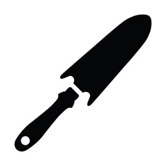 Icon small shoveling. A tool for working in the garden with soil and with flower pots. Vector illustration in simple style isolated for design and web.