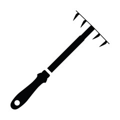 Small rake icon. Tool for collecting dead leaves and loosening the soil when working in the garden and plants. Vector illustration in simple style isolated for design and web.