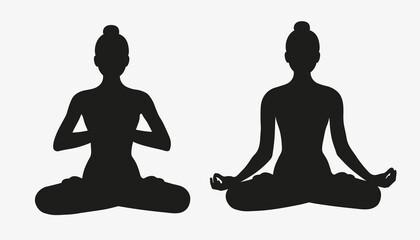 Yoga silhouette. Meditating woman in lotus position. Vector illustration. - obrazy, fototapety, plakaty