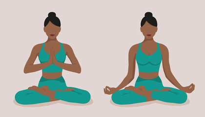 Yoga. Meditating woman in lotus position. Faceless style. Vector illustration.