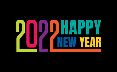 Naklejka na ściany i meble Happy New Year 2022 Funky Colorful Playful Wishing Celebration Script Text Lettering Celebrate Festival Premium Modern Minimal Alphabet Numeric Letters Editable Vector File