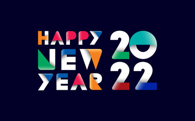 Happy New Year 2022 Paper Fold Funky Playful Colorful Wishing Celebration Script Text Lettering Celebrate Festival Premium Modern Minimal Alphabet Numeric Letters Editable Vector File
