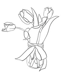 Five tulip flowers are drawn on a white background with an outline - 471051008
