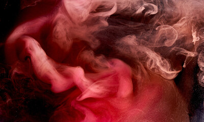 Pink smoke on black ink background, colorful fog, abstract swirling touch ocean sea, acrylic paint pigment underwater © amixstudio