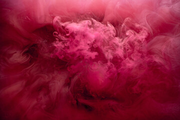 Pink smoke on black ink background, colorful fog, abstract swirling touch ocean sea, acrylic paint pigment underwater