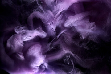 Purple smoke on black ink background, colorful fog, abstract swirling purple ocean sea, acrylic...