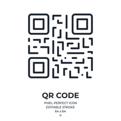 Qr code editable stroke outline icon isolated on white background flat vector illustration. Pixel perfect. 64 x 64.