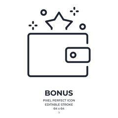 Obraz premium Money bonus editable stroke outline icon isolated on white background flat vector illustration. Pixel perfect. 64 x 64.