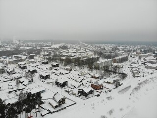 Aerial view of the village in winter (Murygino, Kirov region, Russia)
