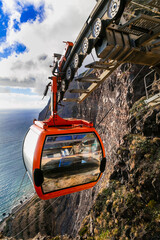 Road from the sky to the beach - mountain cable car Cabo Girao, popular tourist attraction and...