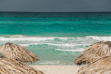 Beach umbrellas on the ocean