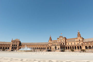 Fototapeta na wymiar Seville, Spain - August 15, 2019: Plaza de España