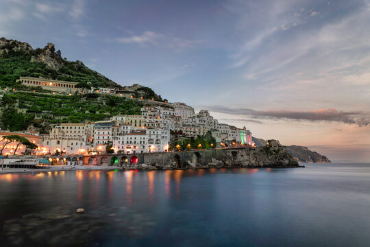 View of Amalfi town along Amalfi coast in Salerno, Campania, Italy.