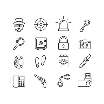 A set of icons on the theme of espionage